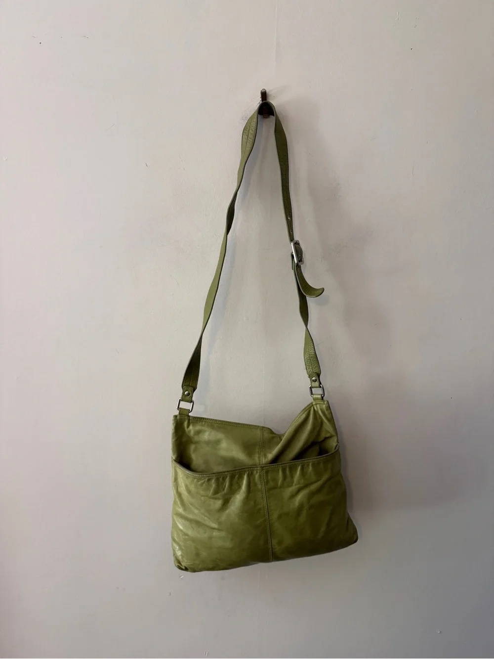 Y2K vintage HOBO Green Leather Crossbody with Front Zip Pocket